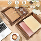 2 Pcs Wooden Letter Tray Wood Letter-Size Desk Organizer Heavy Duty 2 Tier Stackable Support Paper Tray Desktop Drawer File Folder Magazine Office Accessories Back to School(Dark Wood)