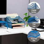 Mind Reader Metal Mesh Desktop File Organizer, 3-Tier Paper Tray with 5 Compartments, Office Mail Sorter, Turquoise