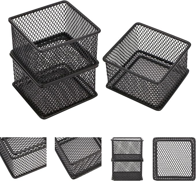 Annova Mesh Stackable Drawer Cabinet and Shelf Organizer Bins Storage Basket School Office Supply Holder Tray- Set of 2 (Black, 3x3x2 Inch)
