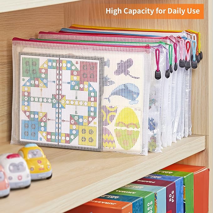 JARLINK A4 Letter Size 72 Pack 10 Colors Zipper Mesh Document Pouch, Mesh Bags for Board Games & Puzzles, Waterproof Document Zipper Pouches for Office School Supplies, Toys, Cosmetics Travel Storage