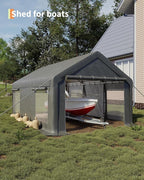 GarveeLife 10x20 ft Portable Garage, Car Port with 200 g PE Tarp Cover, with Front & Rear Roll-Up Doors and 4 Windows, for Temporary Paint Booth, Boats&Pickups Shed, and Event Shelter, Gray