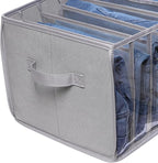 Zilink Upgraded Wardrobe Clothes Organizer with Support Board Clear Jeans Organizer for Closet with 7 Grids Divider Closet Drawer Organizer for Jean Pant Sweater Legging T-Shirt, 6 Pack, Grey
