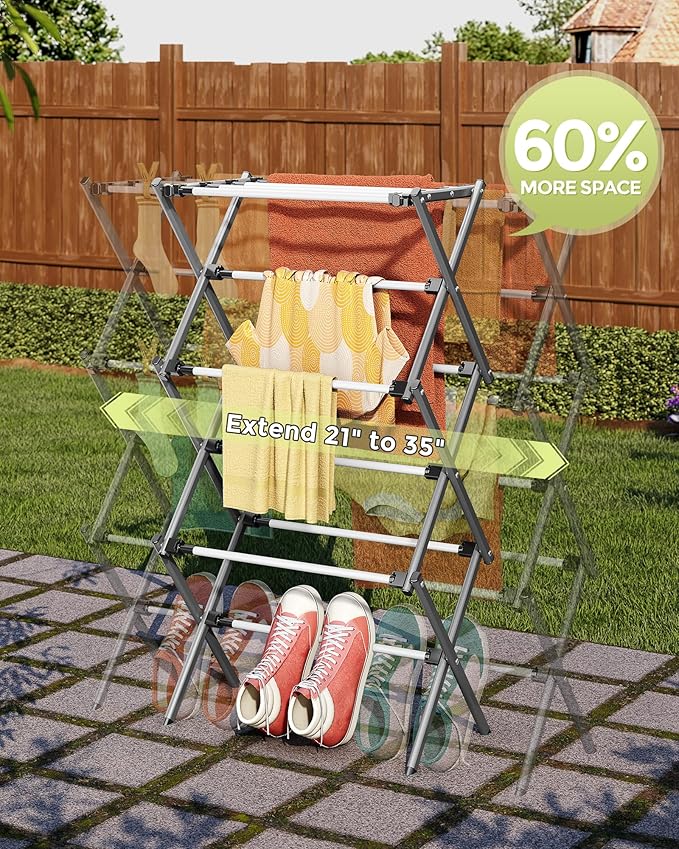 APEXCHASER Drying Rack Clothing, Clothes Drying Rack Foldable, Laundry Drying Rack Expandable, Small Clothe Hanger for Baby Clothes Towels Bibs, Socks, Clothes Airer for Indoor Outdoor Use, White/Grey
