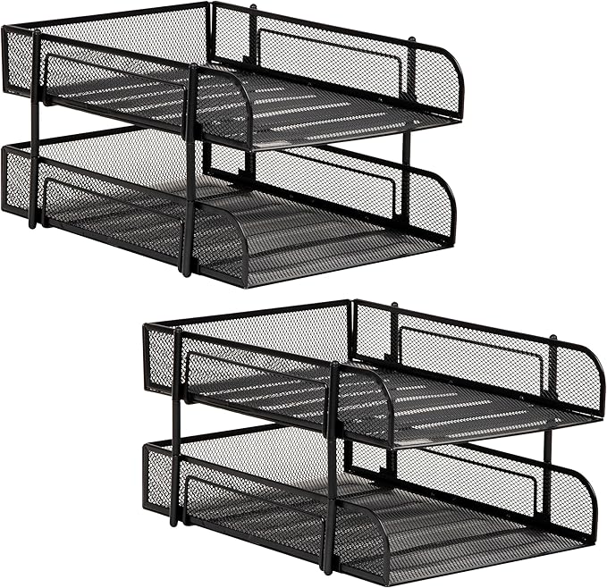 Mind Reader Paper Tray, Desk Organizer, Stackable, Storage, Office, Metal Mesh, 10.5" L x 13.25" W x 7.5" H, Set of 2, Black