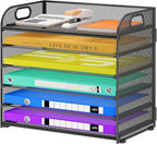 6 Tier Paper Organizer, Black Letter Tray with Handle, Mesh Desk Organizer, Metal File Organizer, Office Desk Accessories for Home, Office, Classroom, School