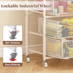 4-Drawer Rolling Storage Cart, Utility Cart with Drawers, White Metal Craft Cart Organizer with Wheels & Wooden Top, Art Supply Storage Organizer for Classroom, Office, Kitchen,Patent Pending