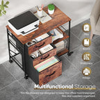 ZENY Lateral File Cabinet with 3 Drawers, Mobile File Cabinet Printer Stand, Rolling Fabric Lateral Filing Cabinet for Office Home Small Space (Rustic Brown)