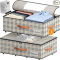 2-Pack Under Bed Storage Bins with Wheels and 4 Vacuum Seal Bags, Heavy Duty 80lbs Capacity,7.9" Height Clear Lid Organizer for Dorm Bedroom Clothes Shoes Toys,Quick Assembly Space Saver Houndstooth