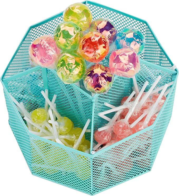 Annova Mesh Desk Organizer Rotate with 5 Compartments Spinning Tidy Candy/Pen Holder Office, Art Supply, Storage, Classroom, Home (Turquoise)
