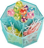 Annova Mesh Desk Organizer Rotate with 5 Compartments Spinning Tidy Candy/Pen Holder Office, Art Supply, Storage, Classroom, Home (Turquoise)