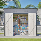 4x8 FT Outdoor Storage Shed,Slope Roof Storage Metal Garden Shed Steel with Reinforced Beams,All Weather Waterproof Garden Tool House W/Lockable Door & 4 Air Vents,for Backyard,Patio,Lawn,Grey
