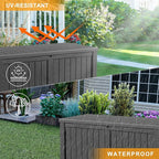 150 Gallon Outdoor Waterproof Resin Storage Deck Box Lockable Outside Bench UV Resistant Bin Patio Porch Furniture Pool Float Garden Tool Cushion Black