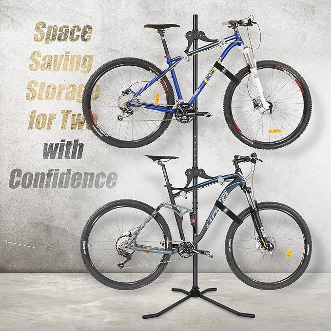 CyclingDeal 2 Bike Bicycle Vertical Hanger Parking Rack Gravity Floor Storage Stand for Garages or Apartments, 2 Bikes (Horizontal)