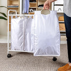 Household Essentials Rolling Triple Laundry Sorter, White