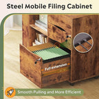 DEVAISE File Cabinet with Lock, 3 Drawer Rolling Mobile Lateral Filing Cabinets with Charging Station Printer Stand with Open Storage Shelves Fits A4 or Letter Size for Home Office Rustic Brown