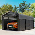 10x15FT Heavy Duty Metal Carport, Outdoor Carport Canopy with Galvanized Steel Roof and Reinforced Base,Removable Sidewalls & Door, Garage Shelter Shade for Cars,Trucks, Boats, Gray