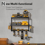 Power Tool Organizer Wall Mount, 3 Layers Storage Rack with 4 Drill Holders, Garage Storage Rack for Handheld, Metal Tool Shelf Utility Rack for Cordless Power Tools, Suitable for Giving men