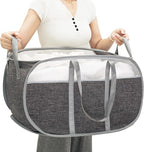 Pop-Up Laundry Basket，collapsible Mesh Laundry Hamper– With Extended Shoulder Straps, Sturdy Handles, and Premium Cationic Fabric (gray)…