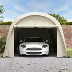 Outsunny 12' x 23.6' Heavy Duty Carport, Portable Garage Car Canopy Tent with UPF50+ Sun Protection, Galvanized Frame, Large Roll-Up Door for Cars, Trucks, Boats, Motorcycle, Bike, Beige
