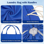 Laundry Bag with Handles & Drawstring Closure 27.6”Wx35"H, Thick Laundry Bag Heavy Duty Washable Dirty Clothes Travel Sack for Camp, College Dorm, Laundromat (Blue, 1Pack)