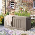 Homall 85 Gallon Large Resin Deck Box Waterproof Outdoor Storage with Padlock Indoor Outdoor Organization and Storage Container for Patio Furniture Cushions, Garden Tools (Brown)