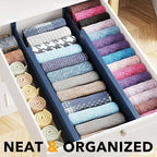 SpaceAid Bamboo 4 Pack Dresser Drawer Dividers, 4.65“ High Adjustable 17“-22” Drawer Organizers, Expandable Organization for Clothing, Clothes, Dressers, Navy Blue