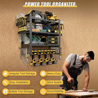 Power Tool Organizer Wall Mount, 4-Tier Tool Storage Rack with 8 Drill Holders, 200LBS Load Heavy Duty Cordless Tool Shelf for Garage Organization, Gift for Men