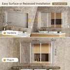 54x30 Lighted Medicine Cabinet Mirror with Lights & Smart Night Lamp -Surface or Recessed Medicine Cabinet with Outlet & Clock,Fogless Dimmable LED Storage Mirror,Built-in Sensor Light