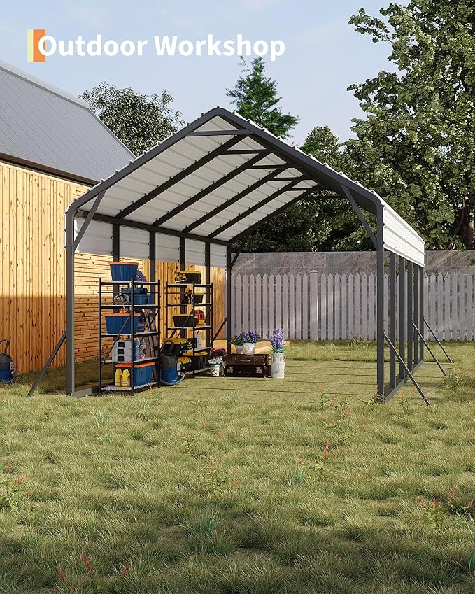 GarveeLife 13 ft x26 ft x11 ft Oversized Metal Carport, Steel Heavy Duty Car Ports for All-Weather, Tall Carport for Full-Size Pickup Trucks, Boats, and Tractors, N.W. 780 LBS