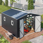 WACASA 10x12 FT Metal Shed Heavy-Duty | Military-Grade 20-Gauge Reinforced Frame with Powder Coating | 50 PSF Snow Load & 120 MPH Wind Rated | Garden Tool/Bike Skylight Building