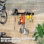 32 Inches Garage Organization,Wall Mount Garden Tool Organizer, 440lbs Adjustable Heavy Duty Metal Hanging Hooks, Garden Tool Hangers Storage Rack for Garage, Yard, and Shed (2 Racks, 6 Hooks)