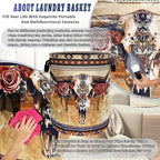 Boho Longhorn Cattle Skull Laundry Basket Oxford Cloth Tribal Laundry Hamper With Handle Foldable Portable Clothes Storage Basket Funny Laundry Bag 18.9"x16.5" For Laundry Room/Bedroom/Bathrooms