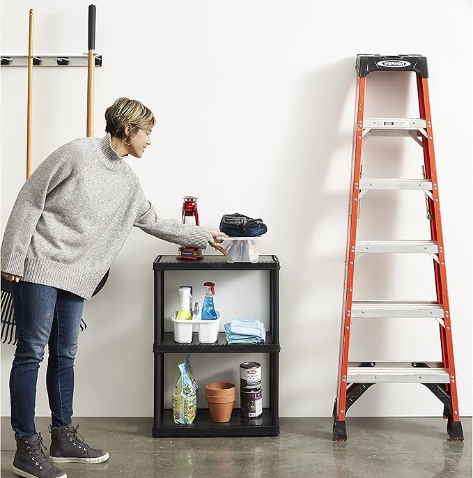 Gracious Living 3 Shelf Fixed Height Light Duty Storage Unit 12 x 24 x 33" Organizer System for Home, Garage, Basement, & Laundry, Black (2 Pack)