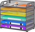 6 Tier Paper Organizer, Grey Letter Tray with Handle, Mesh Desk Organizer, Metal File Organizer, Office Desk Accessories for Home, Office, Classroom, School