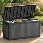 Vixzen 120 Gallon Waterproof Large Deck Box, Lockable Resin Outdoor Storage Box with Hydraulic Lid, Durable Storage Bin for Patio Furniture Cushions, Garden Tools, Pool Accessories, Black