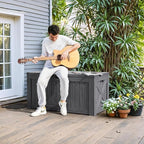 Greesum 120 Gallon Deck Box, Resin Outdoor Storage Container for Patio Furniture, Garden Tools, Pool Accessories, Weatherproof, Lockable, Gray