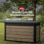 Keter Ashwood 100 Gallon Resin Deck Box Organization and Storage for Patio Furniture Outdoor Cushions, Throw Pillows, Garden Tools and Pool Toys, Brown
