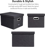 Internet's Best Collapsible File Storage Organizer with Lid - Decorative Linen Filing & Storage Office Box – Hanging Letter/Legal Folder – Home Office Bins Cabinet – Charcoal Container - 2 Pack