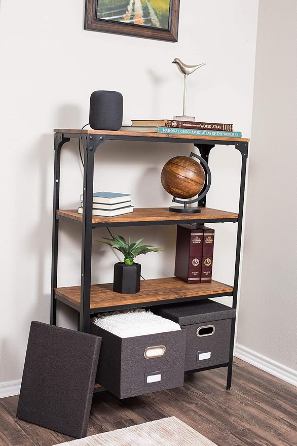 Internet's Best Collapsible File Storage Organizer with Lid - Decorative Linen Filing & Storage Office Box – Hanging Letter/Legal Folder – Home Office Bins Cabinet – Charcoal Container - 2 Pack