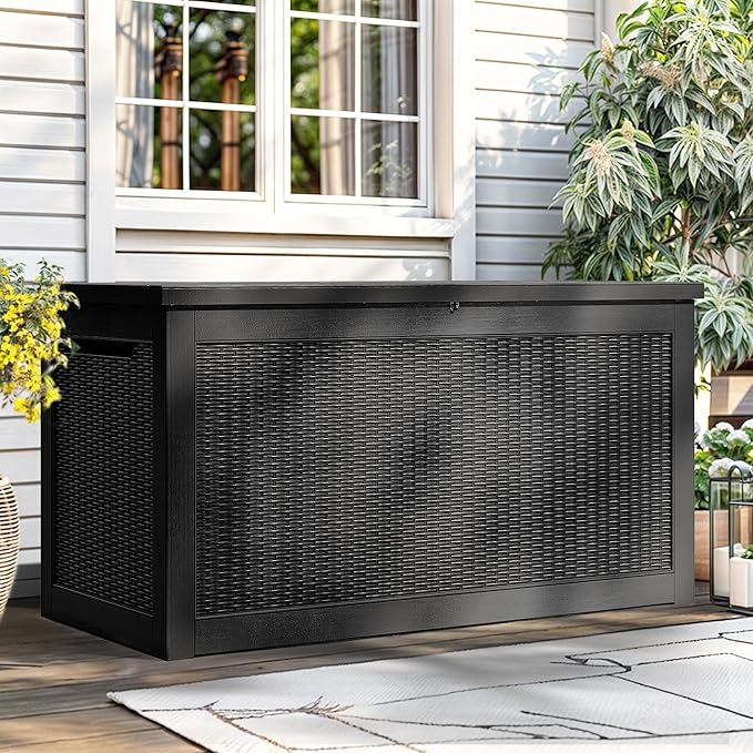 YITAHOME 260 Gallon Outdoor Storage Box, Large Water Resistant Resin Deck Box, Indoor Outdoor Lockable Storage Container for Patio, Garden, Cushions, Tools, Equipment(Black)