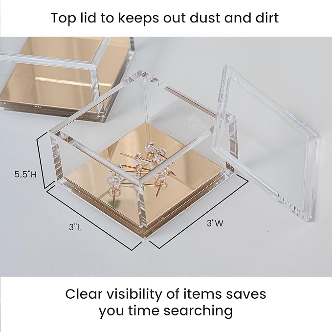 OfficeGoods 3-Tier Stackable Acrylic Holder- Stylish Desk Organizer and Storage for Office or Home – Transparent Square Design with Gold Metal Base
