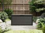 72 Gallon Outdoor Storage Box, Resin Deck Boxes Outdoor Waterproof For Patio Furniture, Garden Tools, Pool Supplies, Lockable And UV Resistant (Rattan Black)