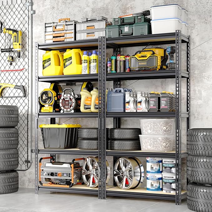 Heavy Duty Garage Storage Shelves 2 Pack, 2000 Lbs Capacity, 5-Tier Adjustable Storage Shelving Unit, 30"L x 12" W x 60"H Metal Shelving Racks for Kitchen Pantry Basement Bathroom Laundry
