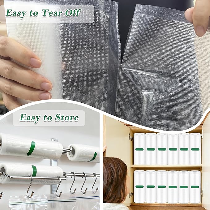 Pre-Cut Perforated Vacuum Sealer Bags Rolls,Heavy-Duty Vacuum Sealer Roll Bags 8x12 Inch 4 Rolls 80 Tear Off Bags,Easy-Tear Food Grade Storage Bags for Sous Vide, Freezer & Meat (BPA Free)