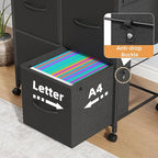 4 Drawer Lateral File Cabinet, Mobile Filing Cabinet for Large Printer, Home Office Functional Small Office Storage Cabinet & Printer Stand, Fits Letter/A4, Black