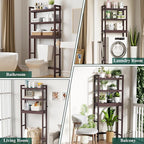 Smiry Over The Toilet Storage Cabinet, 3-Tier Bamboo Bathroom Organizers with Adjustable Shelf & 4 Hooks, Space Saving Shelf Rack for Bathrooms, Laundry Room, Balcony, Brown