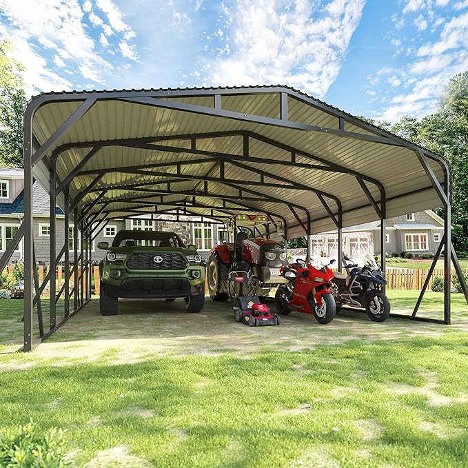 20’X30’ Heavy Duty Carport Canopy for 2 Car, Metal Car Port Garage with Galvanized Steel Roof and Reinforced Stable Triangle Frame Base, Large Car Tent Shelter for Car, Pickup, Tractor, Boat