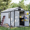 8 x 10 FT Plastic Outdoor Storage Shed with Floor, Resin Storage Tool Shed with Windows and Lockable Door, Outdoor Garden Shed for Lawnmower, Bike, Pool Supply