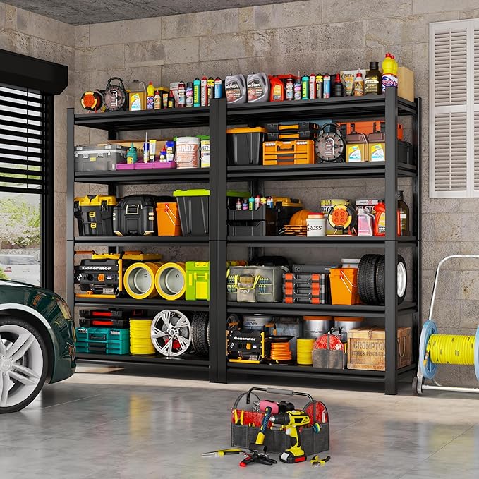 45''W/20''D Garage Shelving Heavy Duty 4-Tier Adjustable Storage Shelves Unit,2800 LBS Metal Utility Rack Shelf for Industries, Warehouses, Basement,Black (54.3''H x 45.3''W x 19.7''D)