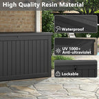 KAMABOKO 230 Gallon Outdoor Storage Box, Resin Deck Boxes Indoor and outdoor, Waterproof Storage Box Lockable Lid for Garden Tools, Package Delivery, Patio Cushions, Black